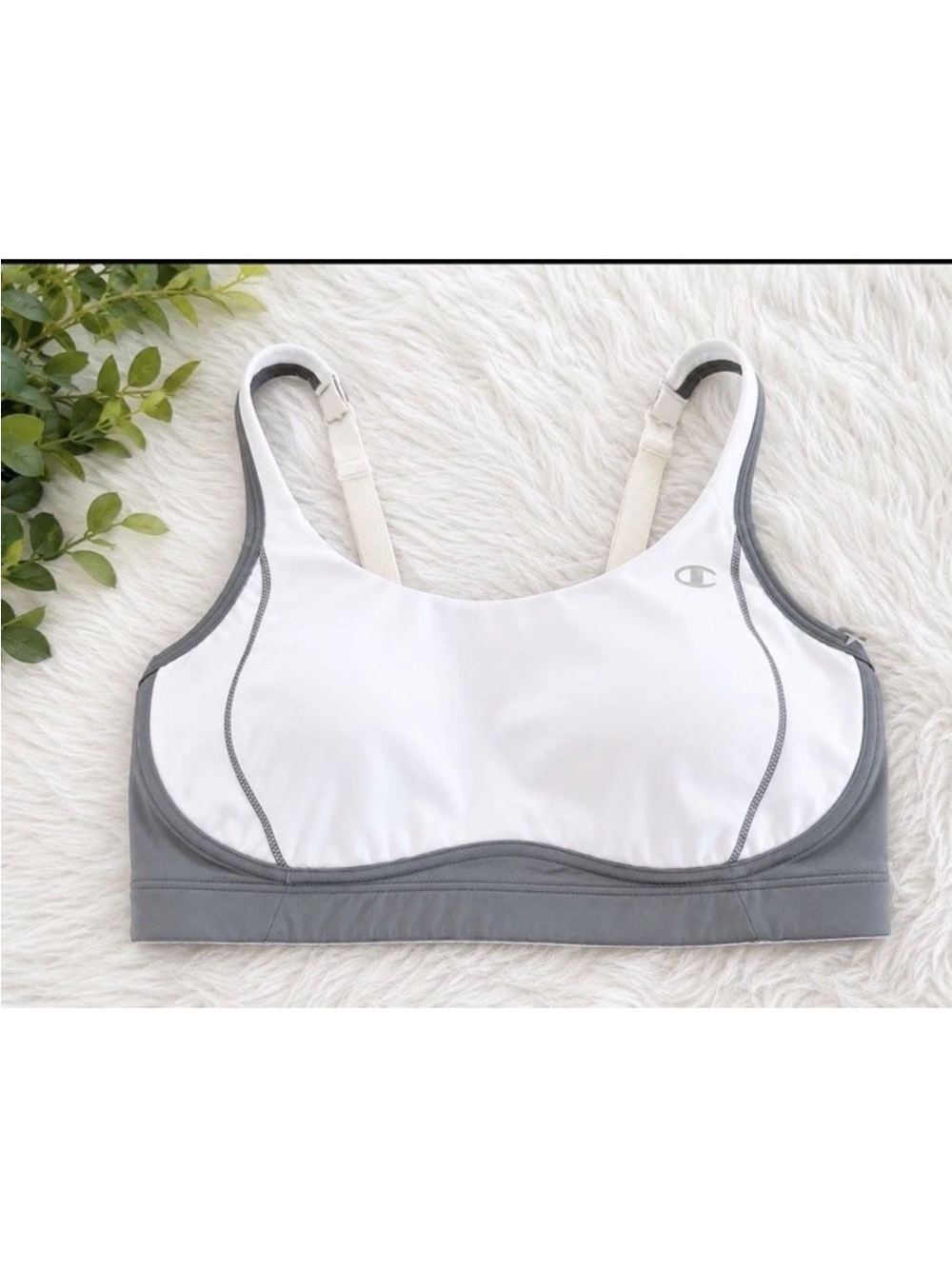 Champion White and Gray Supportive Sports Bra with Contrast Trim